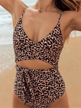 Aerie Leopard Wrap One Piece Swimsuit
